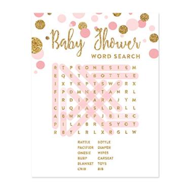 Imagem de Andaz Press Blush Pink Gold Glitter Girl Baby Shower Party Collection, jogo de busca por palavras, pacote com 20