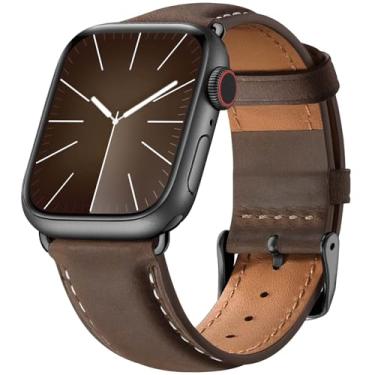 Imagem de IMIVIO Pulseiras de couro compatíveis com Apple Watch Ultra2 SE séries 10, 9, 8, 7, 6, 5, 4, 3, 2 e 1 de 44 mm, 40 mm, 42 mm, 45 mm, 46 mm, 4, 3, 2 e 1