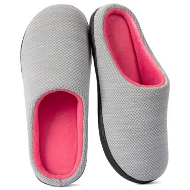 Imagem de RockDove Pantufa feminina Birdseye de malha com espuma viscoelástica, Cinza/rosa, 9-10