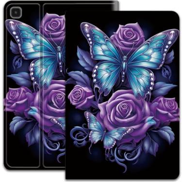 Imagem de Capa para Samsung Galaxy Tab S6 Lite de 10,4 polegadas, modelo 2022/2020, capa elegante e inteligente, suporte ajustável com função automática de hibernar e despertar - borboleta roxa rosa