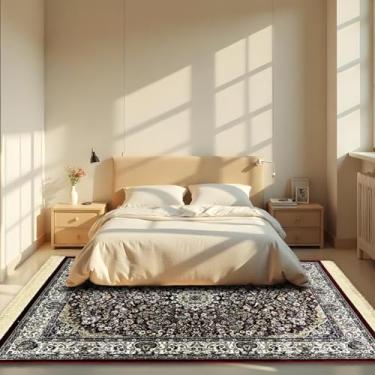 Imagem de 1 Tapete Quarto Belga Beira de Cama Es Cl 200 x 250 Vr (D1Cla Vermelho Branco Preto Classico Medalhão Floral)
