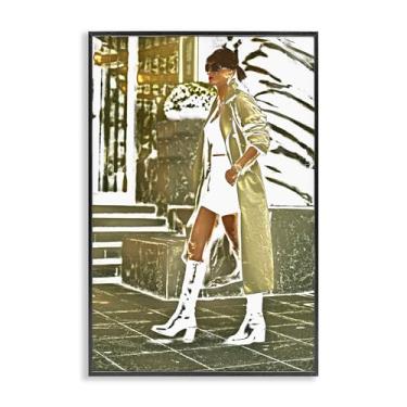 Imagem de Stupell Industries Design de arte de parede giclée emoldurado preto Girl in Gold Trenchcoat por Graffi*tee Studios, 12 x 18