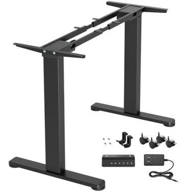 Imagem de Claiks Moldura de mesa vertical de motor duplo, suporte elétrico com pernas de mesa para estação de trabalho de até 160 cm, mesa de computador ajustável em forma de T para casa e escritório, (apenas