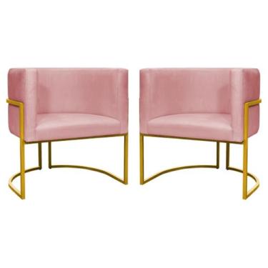 Imagem de Kit 2 Poltronas Decorativa Luxo Base de Metal Dourada Escritório Recep