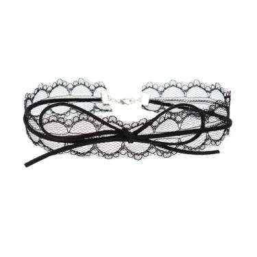 Imagem de POYAMUSE Colar gargantilha de renda de flor rosa com pingente de renda para mulheres, bijuterias de fantasia de casamento, Medium, Latão, Metal