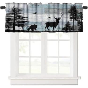 Imagem de Cortinas de cabana retrô rústicas de cabana urso, veado, alce, animais selvagens, tratamento de janela, cortinas curtas para banheiro, quarto, sala de estar, 137 x 45 cm