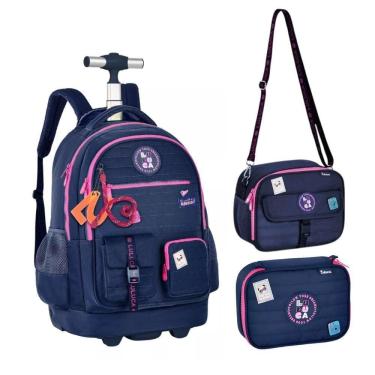 Imagem de Kit Mochila De Carrinho Lancheira E Estojo Box Azul Luluca