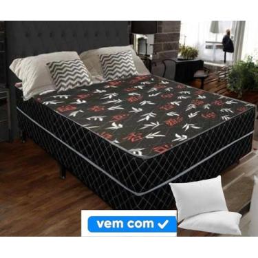 Imagem de Cama Box Casal Conjugada Ortopédica Preta 7cm + Dois travesseiros - RO