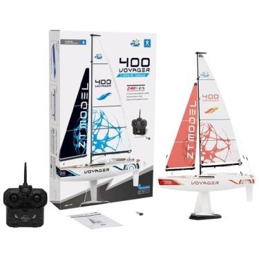 Imagem de Veleiro de Controle Remoto para Adultos, Tamanho 67 cm com Controle de 2 Canais, PLAYSTEAM Voyager400, Branco e Vermelho
