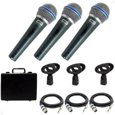 Imagem de Kit 03 Microfone MXT Dinamico Pro BT58A Metal Com Maleta E Cachimbo E 