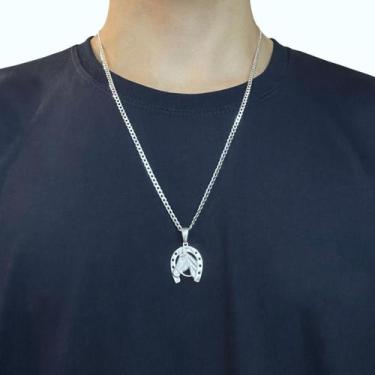 Imagem de Corrente Grumet 60cm 3mm Pingente Cavalo Ferradura Prata 925 - Hakuna 