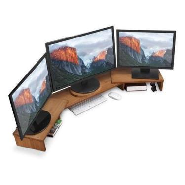Imagem de Suporte Triplo Monitor Tv Mesinha Em Madeira Maciça - Loja Do Pinho