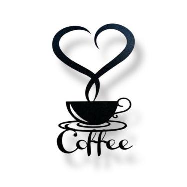Imagem de Placa Coffee Xícara com Coração para Cantinho do Café em MDF Preto 25x