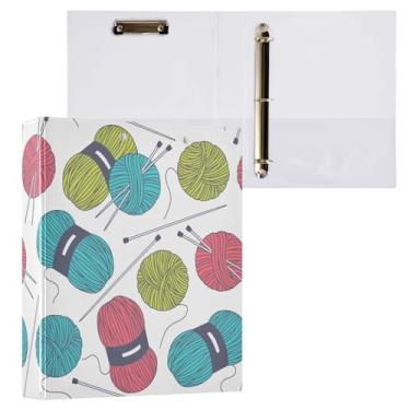 Imagem de Fichários de 3 cm com três anéis, bolas de tricô coloridas, fichário com bolsos, fichário de 3 furos para escritório escolar, pacote com 2