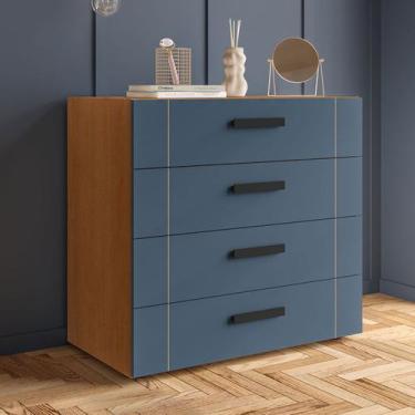 Imagem de Cômoda Lisboa 4 Gavetas Freijó/Azul - Politorno, Azul Claro, Moderno