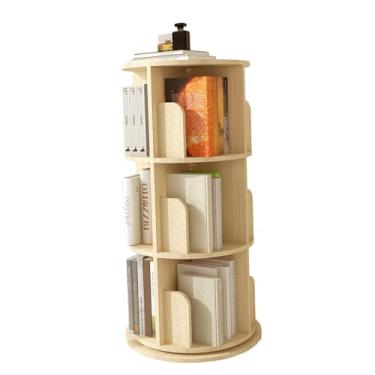 Imagem de AKALNNB Estante rotativa de 6 camadas, suporte para CD de exibição de 360°, organizador de estante estreito de madeira, prateleiras com design aberto, fácil de montar para sala de estar, escritório