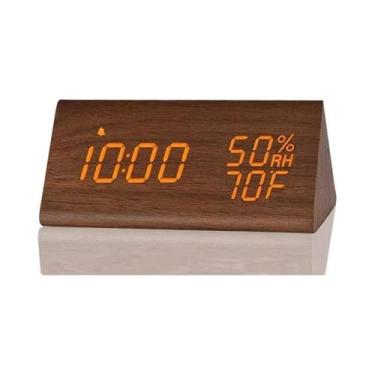 Imagem de Despertador De Madeira De Cabeceira Com Display LED Carregador USB Det