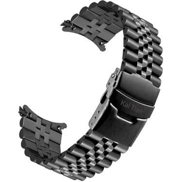 Imagem de Kai Tian Pulseira de relógio de aço inoxidável premium com extremidades curvadas meia lua, 5 contas de metal preto de 24 mm, masculina e feminina