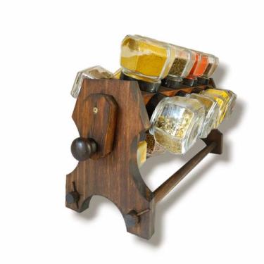 Imagem de Porta Temperos Giratório de Madeira 16 Potes Manivela - Artesanatos FD