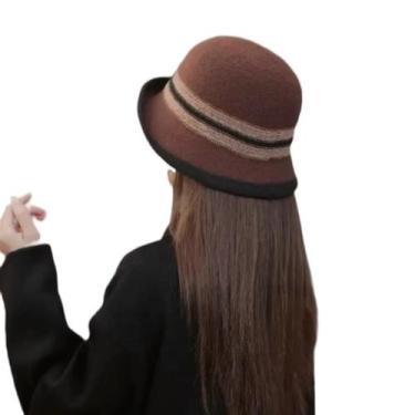 Imagem de Chapéu de Balde Dobrável de Lã Listrada Feminino - Estilo Elegante Fed