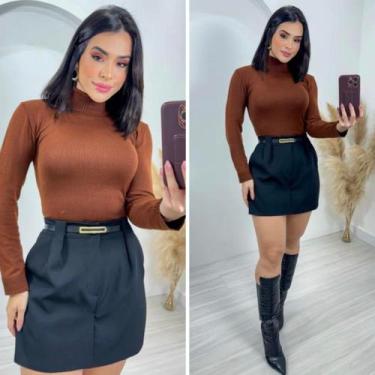 Imagem de Conjunto Feminino Inverno Short Saia Cropped Gola Alta Tecido Macio e 