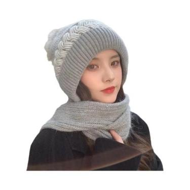 Imagem de Chapéu e Cachecol de Malha para Inverno - Conjunto Quente com Proteção