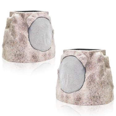 Imagem de Alto-falantes Rock para ambientes externos, à prova d'água, Bluetooth, sem fio, TWS, par alimentado por energia solar e carregamento USB com luzes para pátio, exterior, deque, piscina, jardim