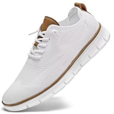 Imagem de Kundork Sapato social masculino casual confortável para caminhada, malha leve, respirável, K1 - Branco, 38