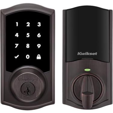 Imagem de Kwikset HomeConnect 918 tradicional Z-Wave bloqueio de tela sensível ao toque ativado de longo alcance funciona com alarme de anel, hub Samgsung SmartThings necessário, vendido separadamente em bronze