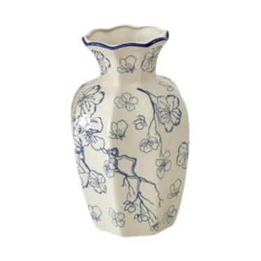 Imagem de Ｂｅｓｇａ Vaso de cerâmica chinês para flores, vaso de plantas, decoração moderna, exclusivo, azul e branco, arranjo floral para casamento e escritório, Plumbossom 10cmx24cm