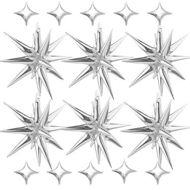 Imagem de PSKJATIN Balões De Folha Explosão Em Formato Estrela - 12 Pontas, Com Pontas Prateadas E 10 Quatro Para Festas Natal, Aniversário Casamento, Cabine Fotográfica