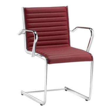 Imagem de Cadeira Escritório Fixa Vermelha Com Braços Alezzi Cromada