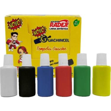 Imagem de Tinta Guache 015Ml Escolar 18Ml C/Pincel 6 Cores - Radex