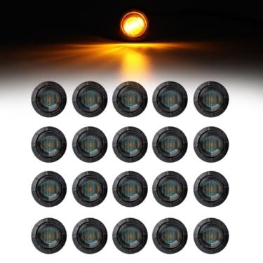 Imagem de Ledvillage 20 peças de mini lente redonda fumada de 3/4 polegadas luzes indicadoras de LED âmbar 3 LED de brilho com ilhós para trailer caminhão barco RV Van marcador lateral lâmpada de liberação 12V