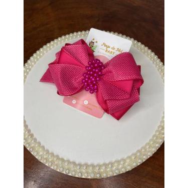 Imagem de Laço de fita com chuvas de pérola rosa pink - Pingo de mel baby 