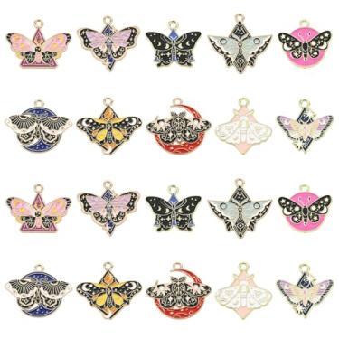 Imagem de UR URLIFEHALL 20 peças, 10 estilos, pingentes de mariposa esmaltada, colorido, gótico, lua, plano, redondo, losango, borboleta, berloques para pulseira, colar, fabricação de joias