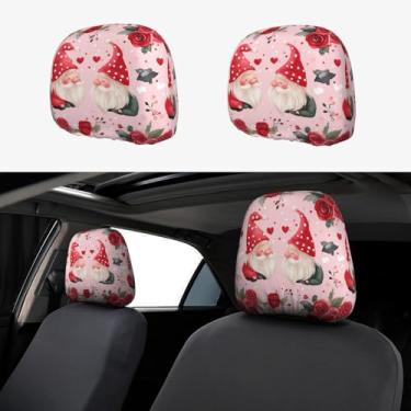 Imagem de Yiohaha Valentine Gnomos Roses Bolinhas Pacote com 2 Capas para Encosto de Cabeça Acessórios Capa de Assento Protetor de Cabeça de Carro Universal Adequado para Todos os Modelos de Carro/Caminhão
