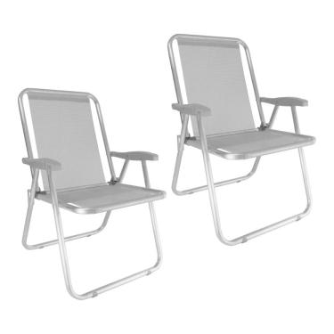 Imagem de Kit 2 Cadeira Praia Max Alumínio Oversize Cinza Reforçada 140kg Zaka