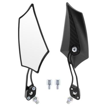 Imagem de INFINAUTO Espelhos retrovisores de motocicleta, espelhos laterais de extremidade de barra, montagem em liga de alumínio, plástico, fibra de carbono, preto, preto, ajustável, formato prismático M8/M10