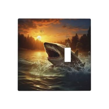 Imagem de Ao anoitecer Placa de parede com estampa de peixe, 2 gangues, interruptor de luz decorativo, resistente à temperatura, capas de tomada elétrica, interruptores de fazenda, placa frontal para decoração