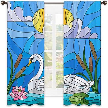 Imagem de Cortinas blackout abstratas com bolso para varão, imagem geométrica colorida fractal, tecido impermeável, para sala de estar ou quarto, L 152 x C 163 polegadas