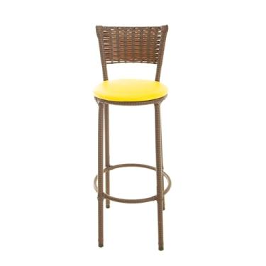 Imagem de Banqueta Alta Encapada Em Junco Cor Argila Para Bancada Área Gourmet Cozinha (AMARELO)