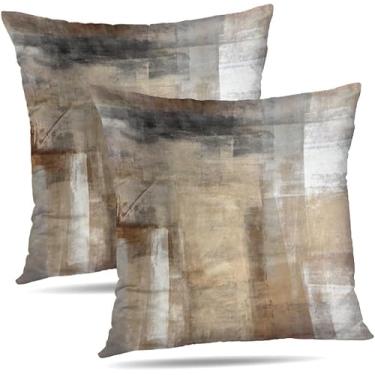 Imagem de Alricc Capas de almofada 50 x 50 cm conjunto de 2 capas de almofada arte bege e cinza capas de almofada decorativas macias para sofá para casa, sala de estar, quarto