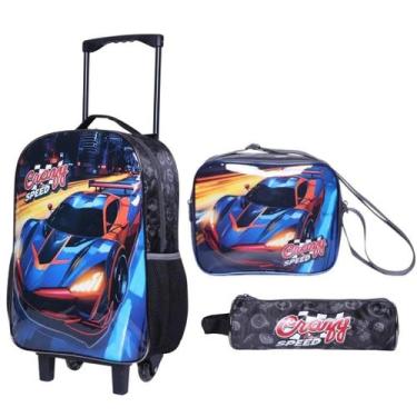 Imagem de Kit Mochila de Rodinha Menino Estojo Lancheira Speed Carro - Klizz, Pr
