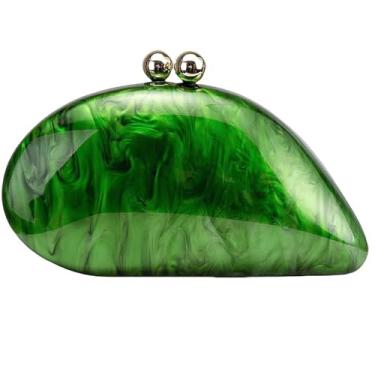 Imagem de louceko Bolsa de ombro feminina com corrente em forma de concha bolsa de mão acrílica moderna bolsa de casamento bolsa clutch, Verde