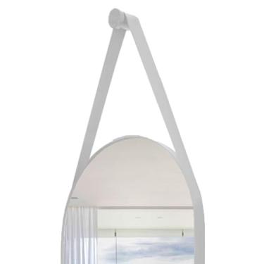 Imagem de 76 * 43cm Espelho Banheiro Oval Decorativo Com Alça De Couro Espelho Para Banheiro Organico Espelho De Parede Decorativo Para Sala(Gelo)