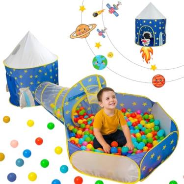 Imagem de Barraca Infantil 3 Em 1 Astronauta Espaço Foguete Linda Toca Túnel Cesta Basquete Barraca Infantil Para Meninos E Meninas, Presente Para Meninos E Meninas, Brinquedoteca Para Casa (Estrela Azul)