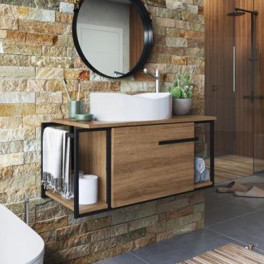 Imagem de Armário de Banheiro Gabinete c/ Cuba Oval Pia Branca Sobrepor - LaCasa