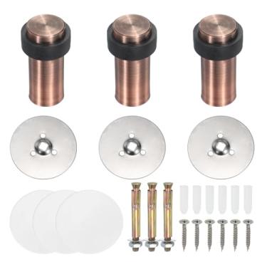 Imagem de PATIKIL 3 conjuntos de batentes de porta redondos, batente de porta de aço inoxidável de 80 mm cunha cilindro de metal autoadesivo com parafuso para parte inferior do piso da porta interna, tom de