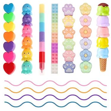 Imagem de CNYMANY 7 pacotes (38 peças) mini canetas marca-texto, marcadores coloridos pastel, lindas canetas marcadoras kawaii empilháveis para escrita, desenho, escritório, material escolar, papelaria